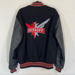 Vintage Smirnoff Vodka Leather Sleeve Varsity Letterman Bomber Jacket Red Large